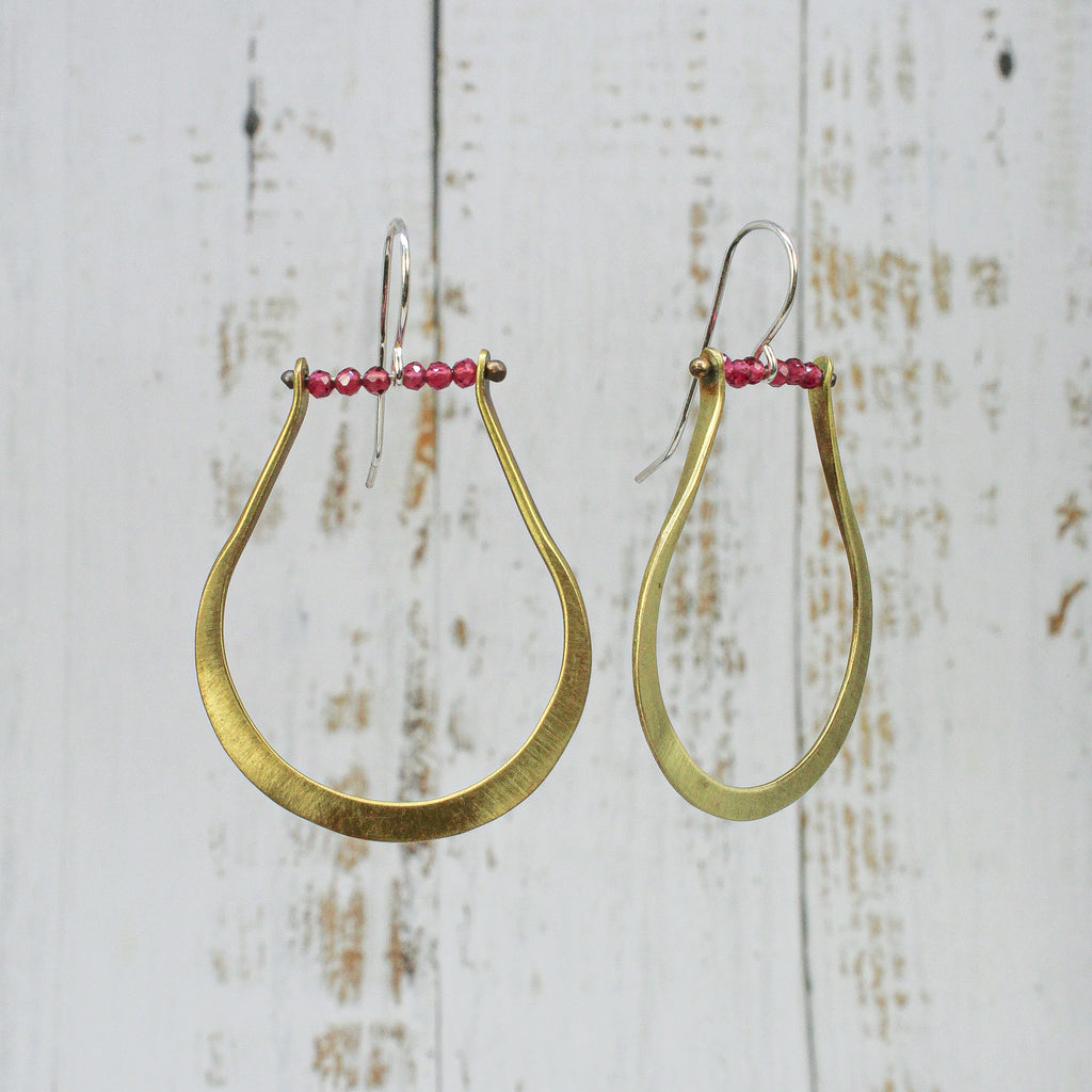 Brass and bead stirrup earrings by eric silva