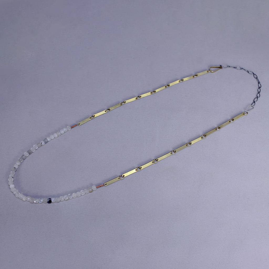 Flat brass bar and bead necklace by eric silva