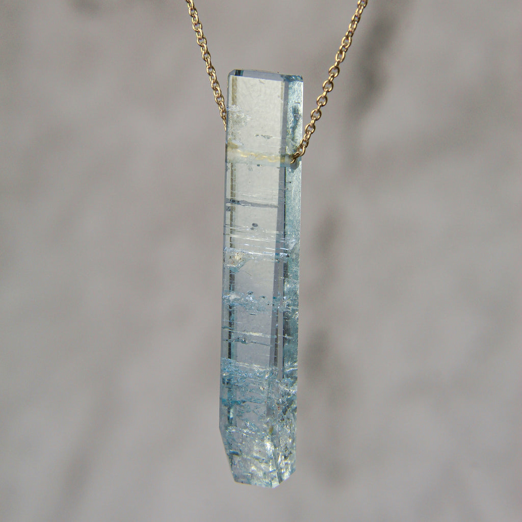 Aquamarine crystal necklace on 14k gold by Margaret Solow