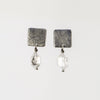 Carved small tab post earrings, oxidized silver witth herkimer quartz by Heather Guidero