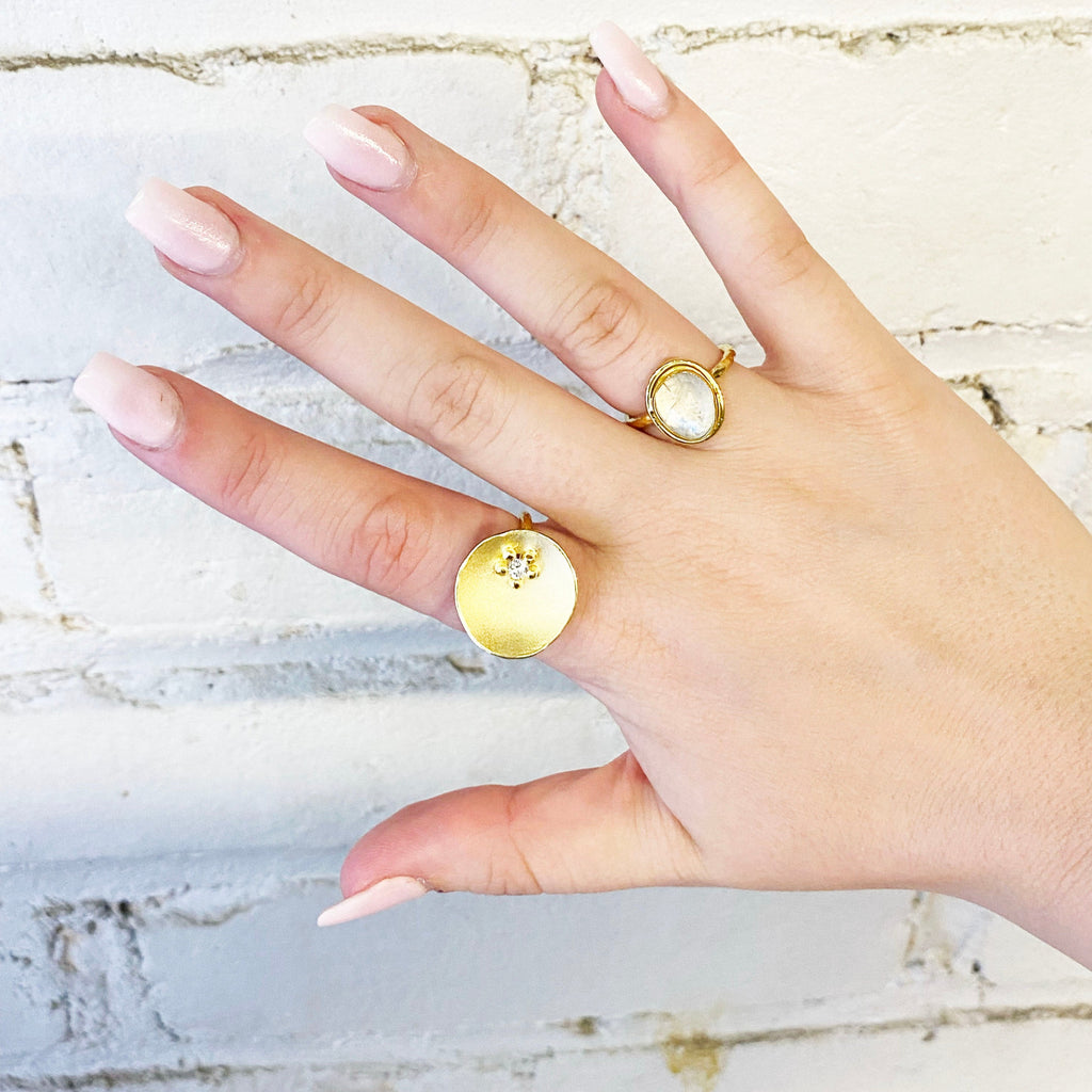 Medium luna ring in 18k gold vermeil with white zircon by sarah richardson