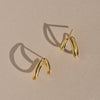 Gold hoop earrings on a beige background