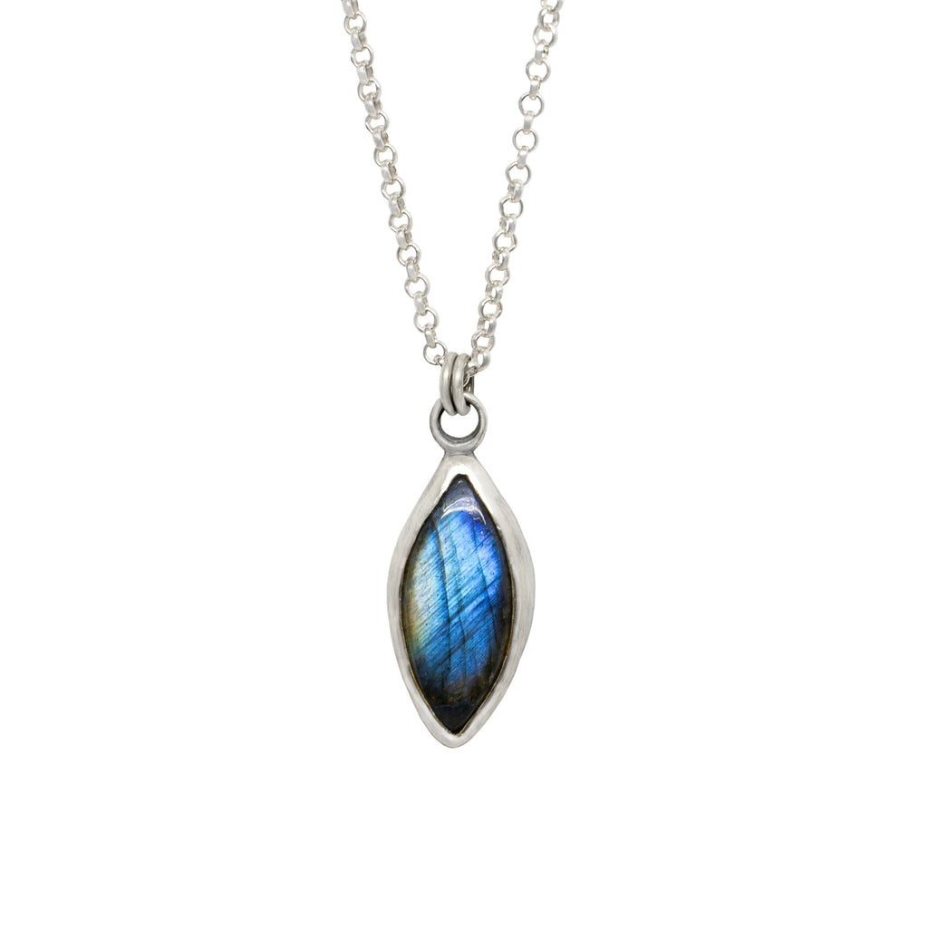 Blueish labradorite pendant on silver chain