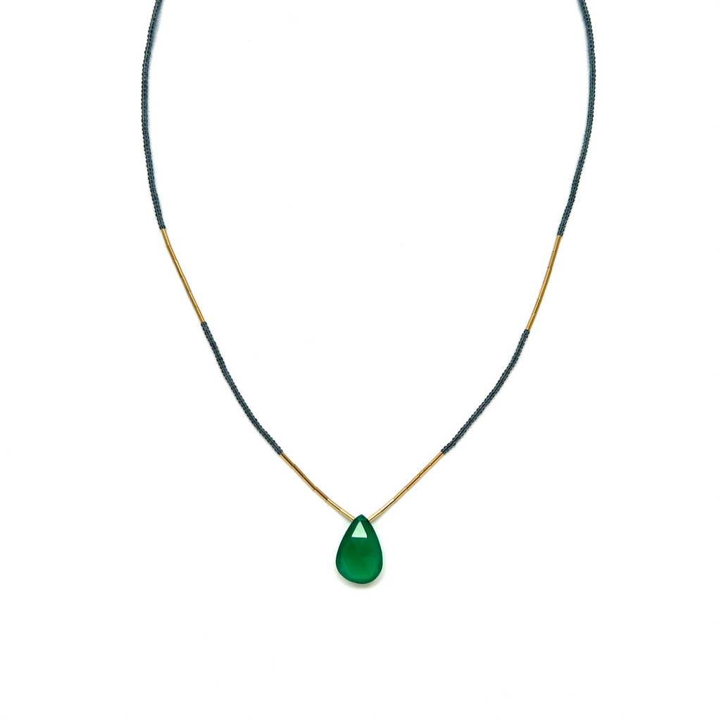 Green Onyx Beaded Drop Necklace by Debbie Fisher