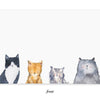 Four stylized cat illustrations on a white background.