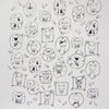 Pattern of black line drawing cats on a white background