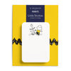 E. Frances Peanuts Little Stickies 75 post-it notes on a yellow backing card with a white sticky note featuring a black-and-white cartoon drawing of Snoopy and a pencil.