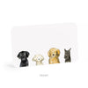 Four dog illustrations on a white card with 'FRONT' text.