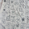 Pattern of black line drawings of dogs and bones on a light background
