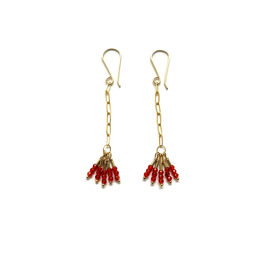 Carnelian Tiny Fringe and Gold Vermeil Beads Earring by Debbie Fisher