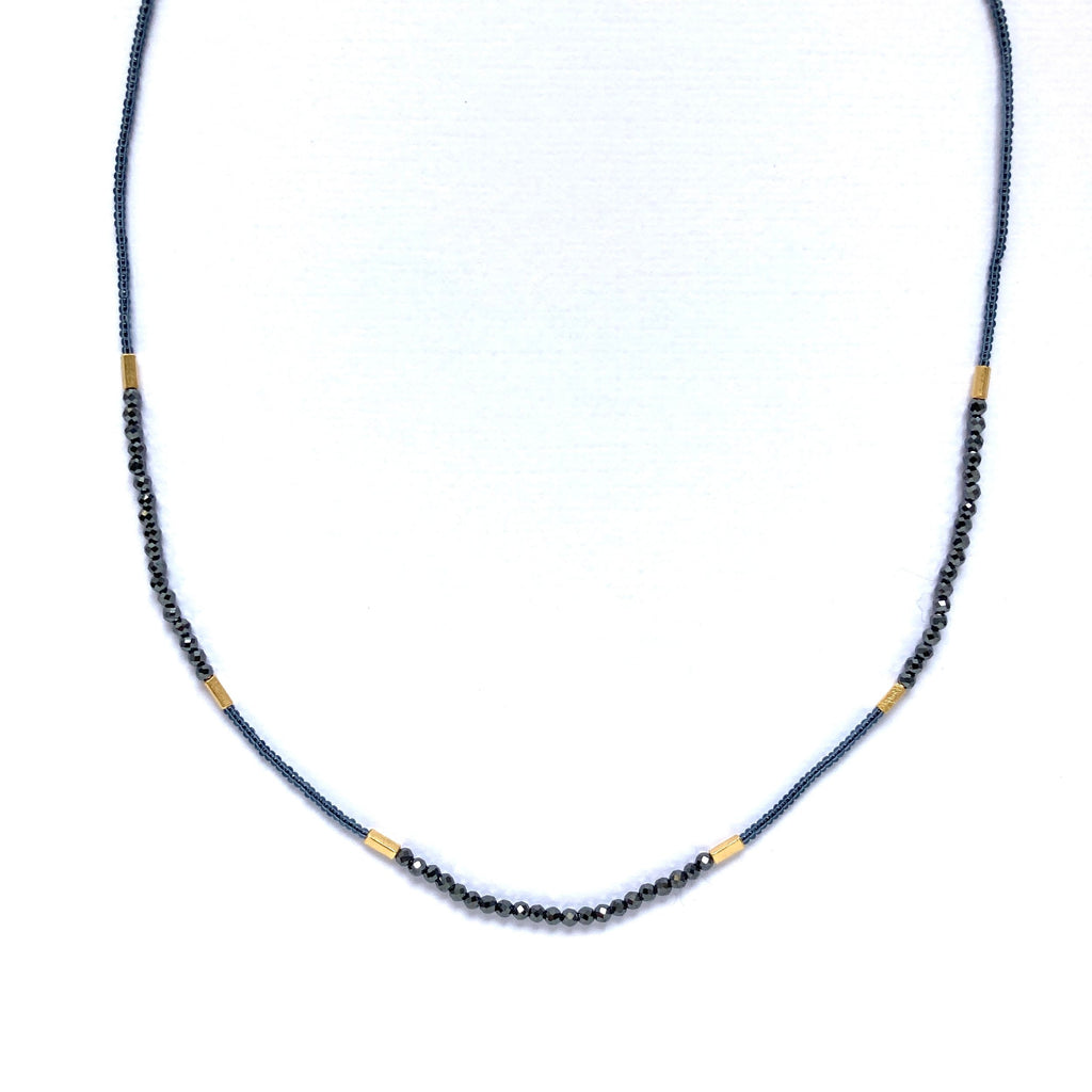 Gray Seed and Black Spinel with Gold Vermeil Beaded Necklace by Debbie Fisher