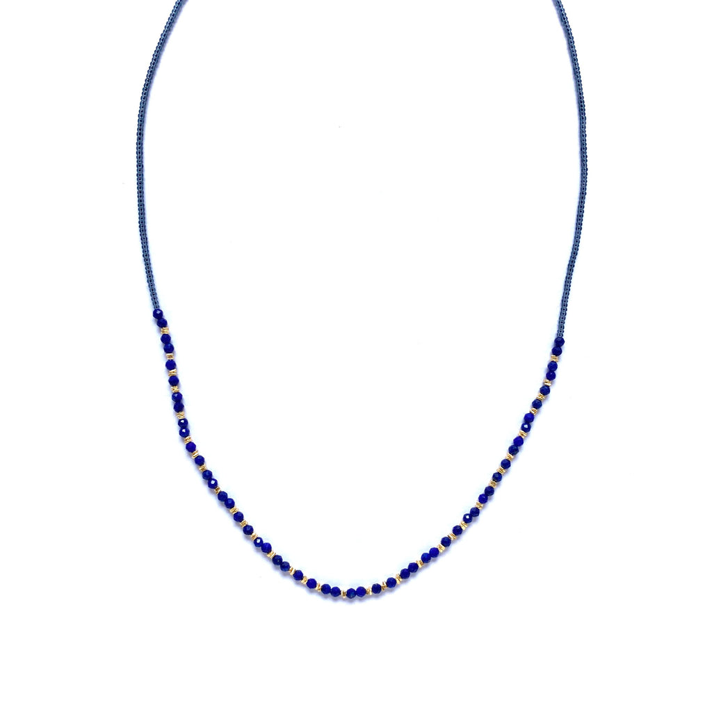 Grey Seed and Lapis with Gold Vermeil Beaded Necklace by Debbie Fisher