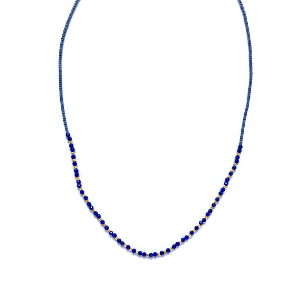 Grey Seed and Lapis with Gold Vermeil Beaded Necklace by Debbie Fisher