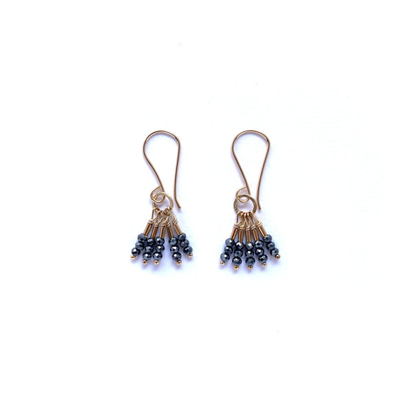 Tiny Black Spinel and Gold Filled Beaded Earring by Debbie Fisher