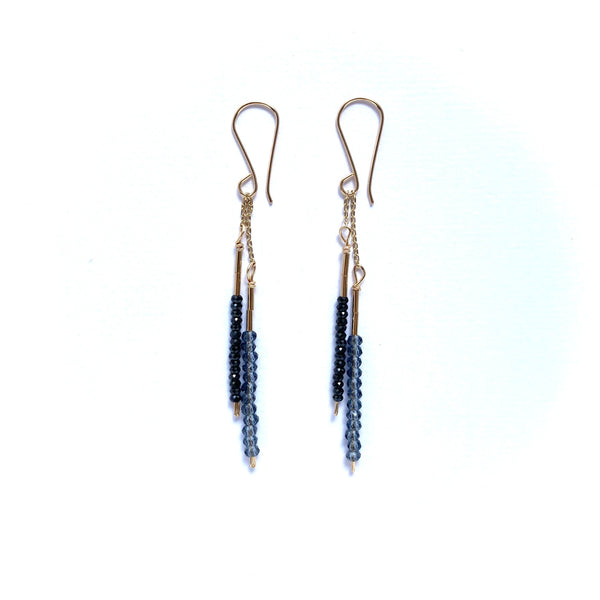 Gray Seed and Black Spinel Beads on Gold Fill Earring by Debbie Fisher