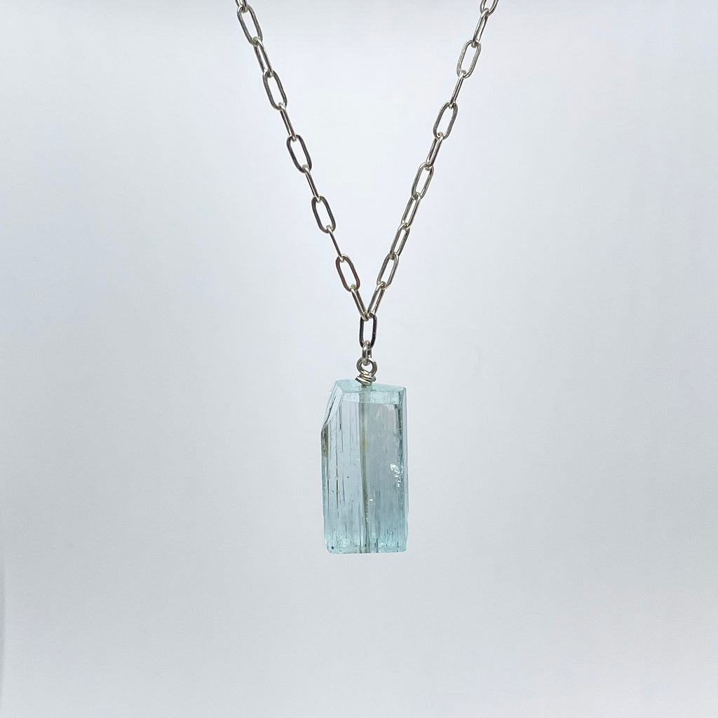 NEW! Aquamarine Long Geometric Pendant by Rina Young