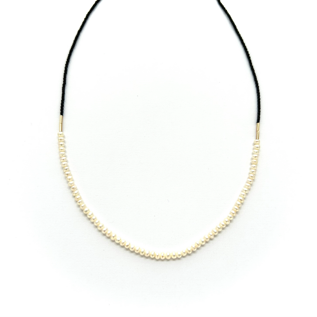 White Pearl and Black Seed with Gold Vermeil Choker Necklace by Debbie Fisher