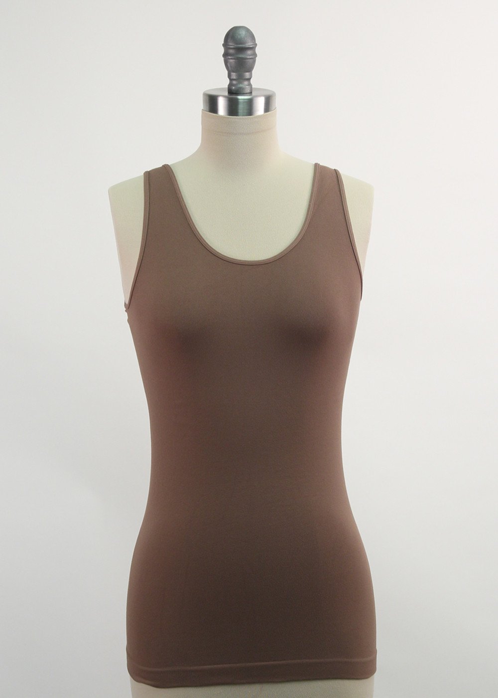 Brown tank top on a mannequin against a white background