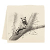 Raccoon illustration on a folded napkin with a tree branch background