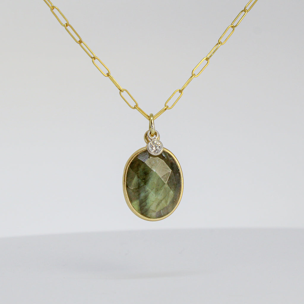 Bezeled labradorite pendent in 18k gold vermeil by sarah richardson