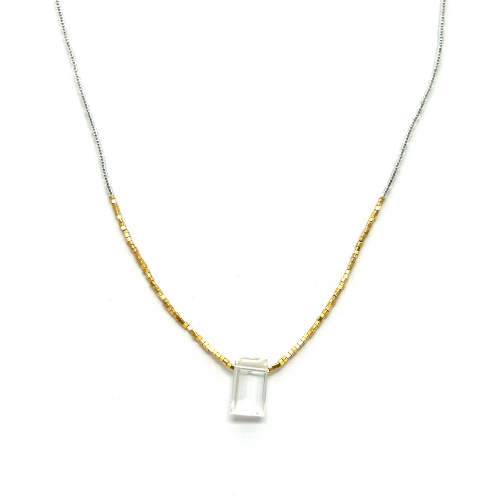 Quartz Rectangle Drop Necklace with Gold Vermeil by Debbie Fisher