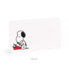 A white rectangular product with rounded corners, shown at a slight angle on a white background. The front features a small black-and-white cartoon dog sitting on a red object.