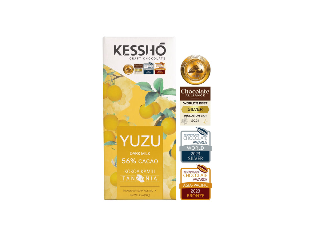 ショコラです！！ NEW! Yuzu Dark Milk Chocolate Bar by KESSHO Craft Chocolate– Fire