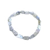 Bracelet with gray and white beaded design on a white background