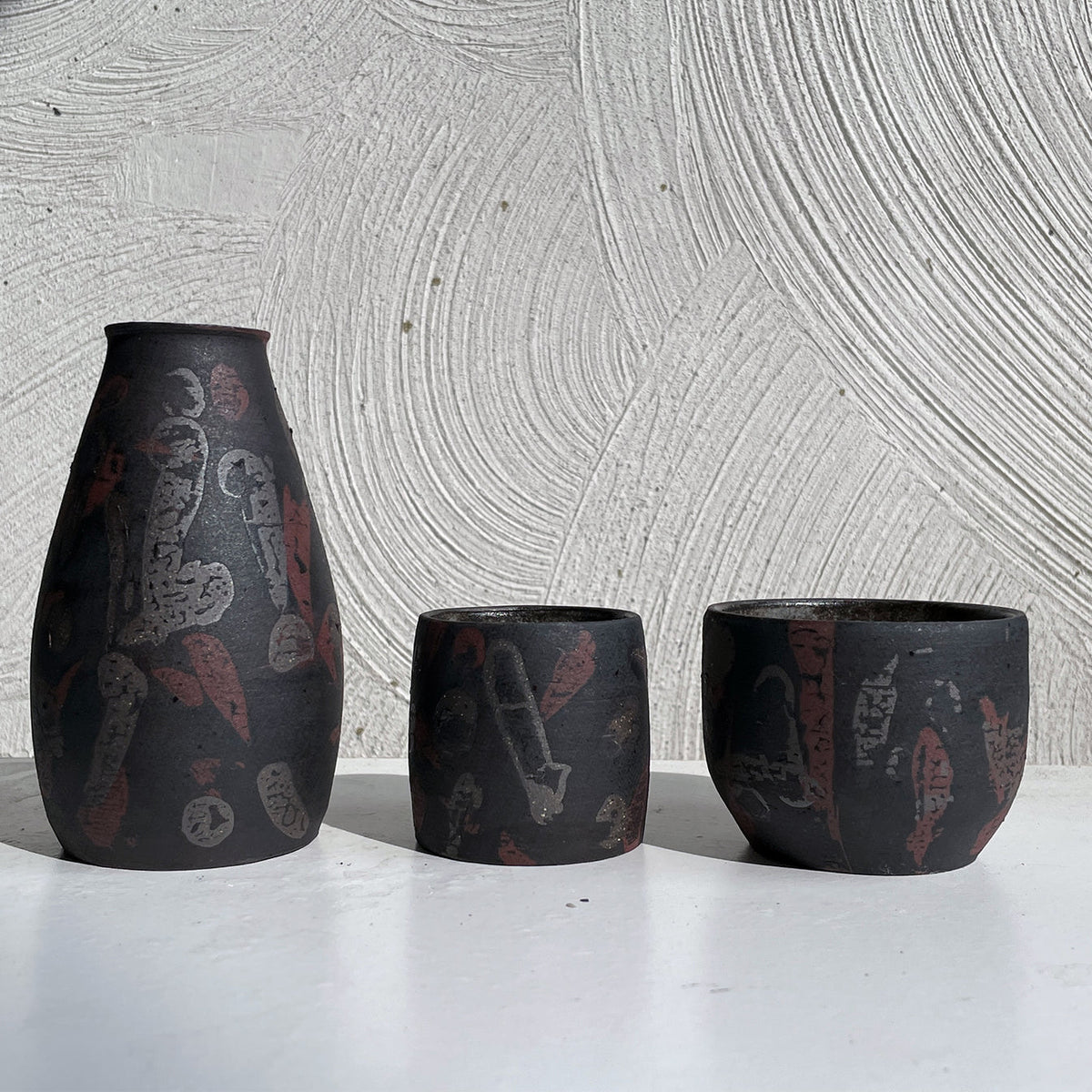 NEW! Sake Sake Set / Pitcher & Two Cups by SRS Ceramics– Fire Opal