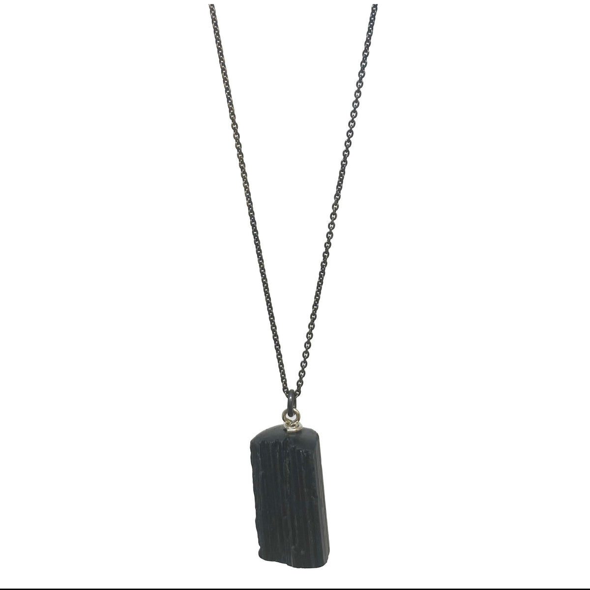 Raw Black Tourmaline Black Cord Necklace