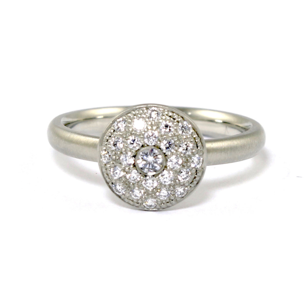 SALE! Diamond Encrusted and 14 KT White Gold Pave Disc Ring by Anne Sp ...