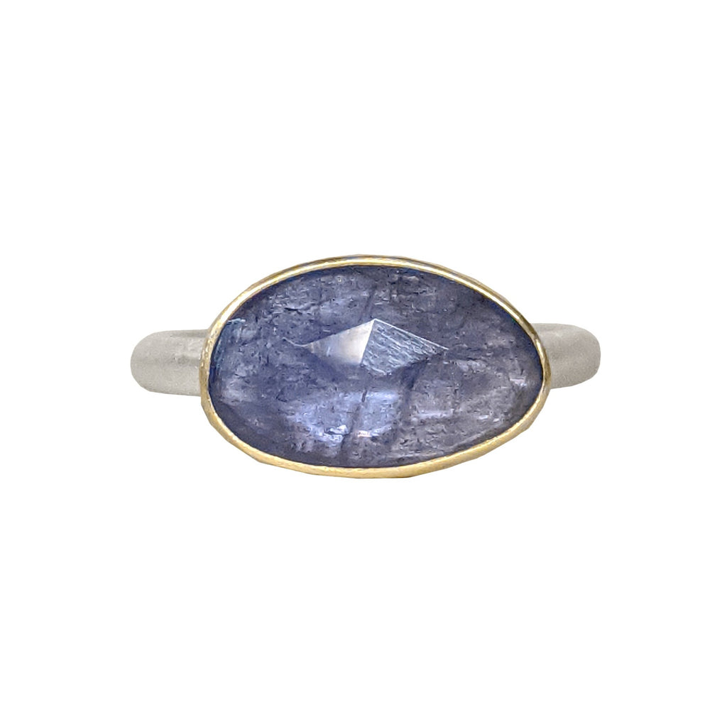 Rose cut tanzanite ring in sterling silver and 22kt gold by Heather Guidero