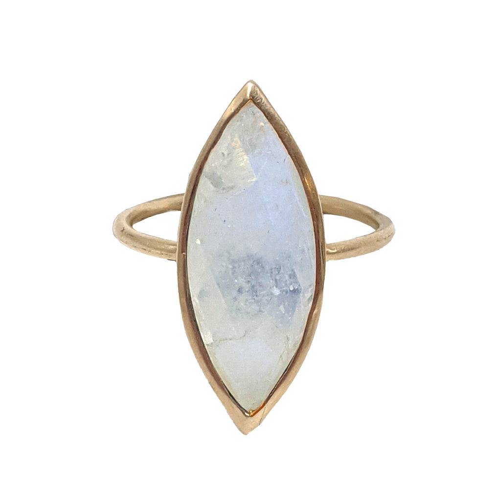 Rainbow moonstone marquise ring in 14k gold by Margaret Solow