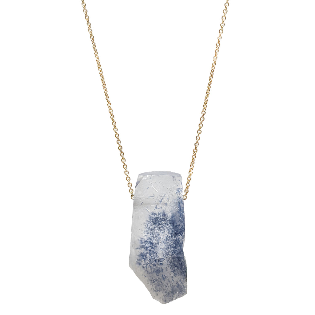 Raw blue dumortierite on 14kt gold necklace by Margaret Solow