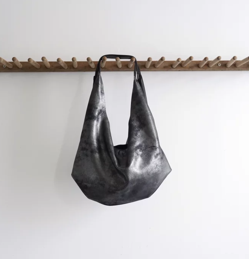 Large Slouchy Bag Genuine Leather Tote Dark Blue Bag Designer 