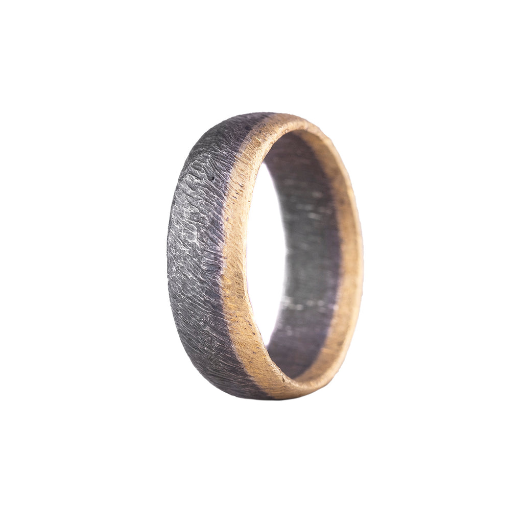 Oxidized sterling silver and gold band by Heather Guidero